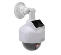 Fausse caméra de vidéosurveillance dôme factice, à énergie solaire simulée avec lumière LED rouge clignotante et autocollant d'avertissement pour la maison, le jardin et les affaires,