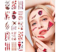 Fausse Cicatrice Halloween, 30 Feuilles Tatouage Halloween Pour Visage, Fausse Blessure Halloween Imperméables, Tatouage Cicatrice Halloween Pour La Décoration De Mascarade De Fête D'horreur, Etc (B)
