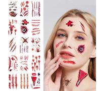 Fausse Cicatrice Halloween, 30 Feuilles Tatouage Halloween Pour Visage, Fausse Blessure Halloween Imperméables, Tatouage Cicatrice Halloween Pour La Décoration De Mascarade De Fête D'horreur, Etc (A)