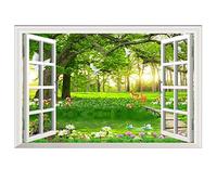 Fausse Fenêtre Tableaux Panoramique sur Toile. Pont en bois de la forêt Fenetre Vue 3D Paysage Tableau Impression nature sur toile.Tableau d'art mural Image sur toile 80x120cm(32x47in)sans cadre