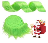 Fausse Fourrure Noël, 150 cm Ruban en Peluche à Poils Longs, Barbe de Gnome Prédécoupée, Garnitures Pelucheuses, Rubans en Fausse Fourrure pour Bricolage Vêtements Décoration d'Arbre de Noël (Vert)
