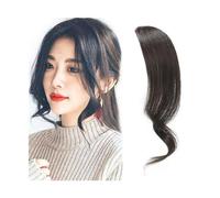 Fausse frange 2 pièces ondulées côté frange cheveux humains ondulés Extensions de franges femmes Clip en Bang Extension cheveux Extensions de cheveux à clip pour frange(Natual Black)