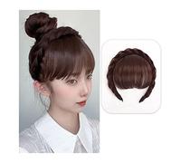 Fausse frange Extensions de cheveux synthétiques avec frange à double rangée, accessoires for cheveux for femmes et filles Extensions de cheveux à clip pour frange(Dark brown)