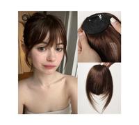 Fausse frange Frange à pince à cheveux 100% cheveux humains, frange française marron naturel avec branches, faux postiches plats et soignés for femmes Extensions de cheveux à clip pour frange(005-2)
