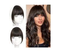 Fausse frange Style français Air Bangs Clip In Bangs Temples Postiches avec favoris cheveux humains droits usage quotidien et coiffure sans trace Extensions de cheveux à clip pour frange(Dark Brown)