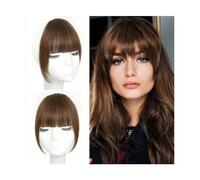 Fausse frange Style français Air Bangs Clip In Bangs Temples Postiches avec favoris cheveux humains droits usage quotidien et coiffure sans trace Extensions de cheveux à clip pour frange(Medium Brown)
