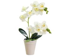 Fausse orchidée en pot réaliste de 40,6 cm - Orchidée artificielle décorative - Plante d'orchidée vive et vibrante pour la maison, le bureau, le mariage, orchidées artificielles blanches - Fleurs arti