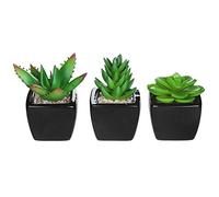 Fausse Plante Verte 3pcs carré noir céramique artifulant planteur succulent mini fausse plantes en pot succulentes avec pots faux mini plantes plantes à billes Plantes Artificielles