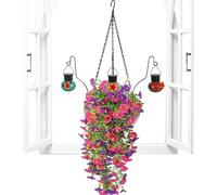 Fausses Fleurs D'Extérieur - Décoration Réaliste en Métal avec Mangeoire pour Oiseaux - Panier De Fausses Fleurs Artificielles - pour Pelouse Balcon Jardin Parc Cour Cockatiel Conure Perroquet