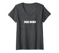 Fausses Nouvelles T-Shirt avec Col en V, Femme, Chiné Foncé, S