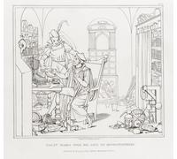 Faust fait plus de son âme à Méphistophélès. Après une illustration de l'artiste allemand Moritz Retsch dans une édition anglaise de 1824 de Goethe's Faustus. La gravure a été réalisée par Henry Moses