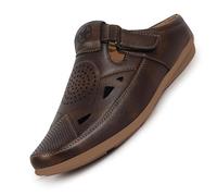 FAUSTO Sandales décontractées perforées à semelle contrastée pour homme | Sandales à enfiler cousues avec sangle réglable, marron, 10 UK