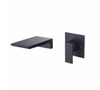 Faute de lavabo de salle de bain en cascade murale gris pistolet - Tapis de mélangeur à manche unique, 2 trous, toute construction en cuivre pour l'eau chaude et froide, conception moderne Beauty