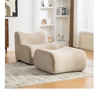 Fauteuil 1 place compressé modulable avec repose-pieds, chenille light khaki, mousse 30D, sans montage