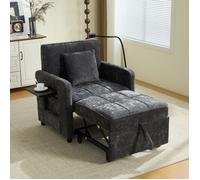 Fauteuil 167 x 79 x 83 cm - Canapé-lit une place - Fauteuil en chenille avec petite table - Fauteuil inclinable - Noir