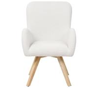 Fauteuil à Accoudoirs Ronds en Boucle Blanche et Pieds en Bois d'Hévéa Bjarn