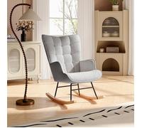Fauteuil à bascule allaitement - Gris clair - Tissu Velours Teddy - Design contemporain - 1 place - MEUBLES