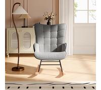 Fauteuil à Bascule Allaitement Scandinave, Chaise de Relax avec Pieds en Bois Naturel et Structure en Acier, Fauteuil de Relaxation Rocking Chair Moderne pour Chambre, Salon (Gris-2, 75x68x92)