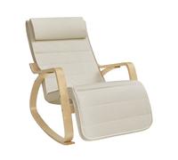 SONGMICS Fauteuil À Bascule, avec Accoudoirs en Bois, Chaise d’Allaitement, Repose-pieds RÉglable en 5 Positions, CapacitÉ 150 kg, pour Chambre, Salon, Beige et Couleur BoisÉe LYY10M