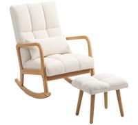Fauteuil à bascule avec repose-pieds en tissu bouclette blanc