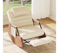 Fauteuil à bascule avec repose-pieds,Fauteuil de Relaxation avec Appui-tête fauteuil à bascule en bois d'hévéa avec dossier réglable,dossier réglable en 3 positions 51x81x81 Laine d'agneau(Beige-4,D)