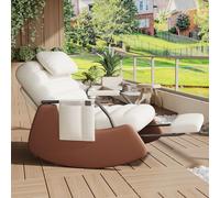 Fauteuil à bascule avec repose-pieds,Fauteuil de Relaxation avec Appui-tête fauteuil à bascule en bois d'hévéa avec dossier réglable,dossier réglable en 3 positions 51x81x81 Velours côtelé(Beige-4,C)