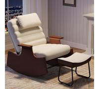 Fauteuil à bascule avec repose-pieds,Fauteuil de Relaxation avec Appui-tête fauteuil à bascule en bois d'hévéa avec dossier réglable, dossier réglable en 3 positions 51x81x81 Velours côtelé(Beige-4,A)