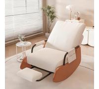 Fauteuil à bascule BTSAE, moderne, avec repose-pieds, dossier réglable en 3 positions, confortable, doux et élastique pour salon, chambre à bascule, beige, velours côtelé, acier au carbone