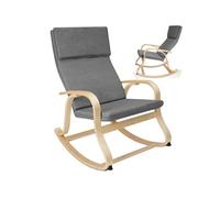 Fauteuil à bascule cadre bois rembourrage épais et coussin gris clair