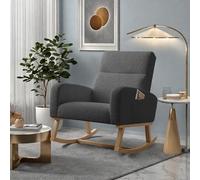 Fauteuil à Bascule, Chaise a Bascule avec Dossier, Fauteuil Chambre Bebe avec accoudoirs et Poche, Velours Teddy Chaise Loisir avec Base en Bois pour Chambre, Salon