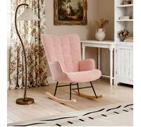 Fauteuil à Bascule, Chaise à Bascule, Fauteuil Allaitement Chambre Bebe, Rocking Chair, Chaise à bascule en Velours Teddy, Rose