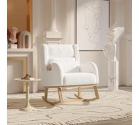 Fauteuil à bascule, Chaise à bascule Fauteuil Relax a Bascule en Tissu avec Dossier Haut Rocking Chair avec Poche Latérale et Coussin Lombaire Rocking Chair Intérieur Extérieur (Sherpa, Blanc-A)