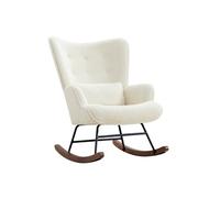 Fauteuil à Bascule Chaise Berçante Allaitement Bébé en Tissu Bouclette Rocking Chair Style Scandinave en Bois d'Hévéa, Beige Blanc