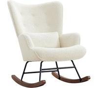Fauteuil à Bascule Chaise Berçante Allaitement Bébé en Tissu Bouclette Rocking Chair Style Scandinave en Bois d'Hévéa, Beige