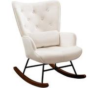 Fauteuil à Bascule Chaise Berçante Allaitement Bébé en Tissu Bouclette Rocking Chair Style Scandinave en Bois d'Hévéa, Beige