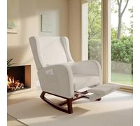 Fauteuil à Bascule, Chaise Relax avec Repose-Pieds, Fauteuil d'allaitement, Chaise à Bascule avec Dossier Haut, pour Salon, Chambre à Coucher, Chambre de bébé, Coton et Lin, Beige
