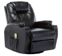Fauteuil à bascule de massage noir en cuir synthétique réglable électriquement avec fonction allongée et 8 points de massage pivotant avec repose-pieds et dossier ergonomique pour salon, bureau