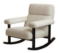 Fauteuil à bascule de style vintage avec accoudoirs et repose-pieds, revêtement en laine d'agneau et structure en fer forgé, supporte jusqu'à 150 kg, idéal pour le salon, le balcon et le bure Beige-A