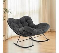 Fauteuil à Bascule d'Intérieur et d'Extérieur - COSTWAY - Surdimensionnée avec Coussin Rembourré - Cadre en Métal - Patio Jardin