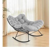Fauteuil À Bascule D'intérieur/Extérieur - Costway - Surdimensionnée Avec Coussin Rembourré - Cadre En Métal - Patio Jardin Gris Multicolore