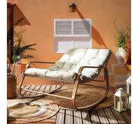 Fauteuil À Bascule Effet Bois Avec Coussin Capitonné Blanc