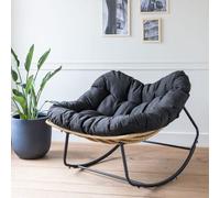 Happy Garden – Fauteuil à bascule Cinta – Rotin synthétique, résistant aux intempéries, coussin noir
