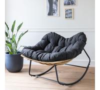 Fauteuil À Bascule En Rotin Synthétique Avec Coussin Noir Cinta Noir