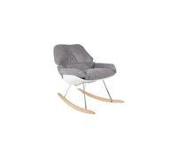 Fauteuil à bascule en tissu gris, pieds hêtre, structure acier chromé, déhoussable, style nordique - White Label, Rocky - 98x76x84 cm