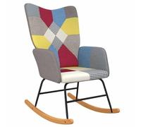 Fauteuil à bascule en tissu patchwork avec rembourrage et accoudoirs, pieds en bois, fauteuil de relaxation ergonomique pour salon, chambre à coucher, chambre de bébé, coin lecture, design scandinave