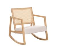 Beliani Fauteuil à Bascule en Tissu Rembourré Structure en Bois d'Hévéa Dossier Tressé Marron Clair et Beige Clair Leidy