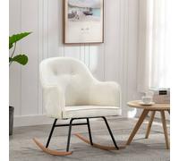 Fauteuil À Bascule En Velours Blanc Crème Avec Cadre En Bois De Hêtre Rembourré Blanc