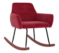 Fauteuil à bascule en velours bordeaux avec patins en bois et coussin, fauteuil de relaxation ergonomique pour salon et chambre à coucher, avec accoudoirs et coussin, idéal pour lire, se balancer et