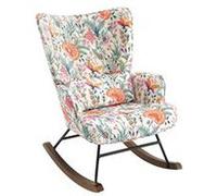 Fauteuil à bascule en velours de luxe avec cadre métallique et pattes en bois pour une chambre confortable - Rose Rose