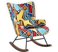 Fauteuil à bascule en velours de luxe avec cadre métallique et pattes en bois pour une chambre confortable - Jaune Jaune